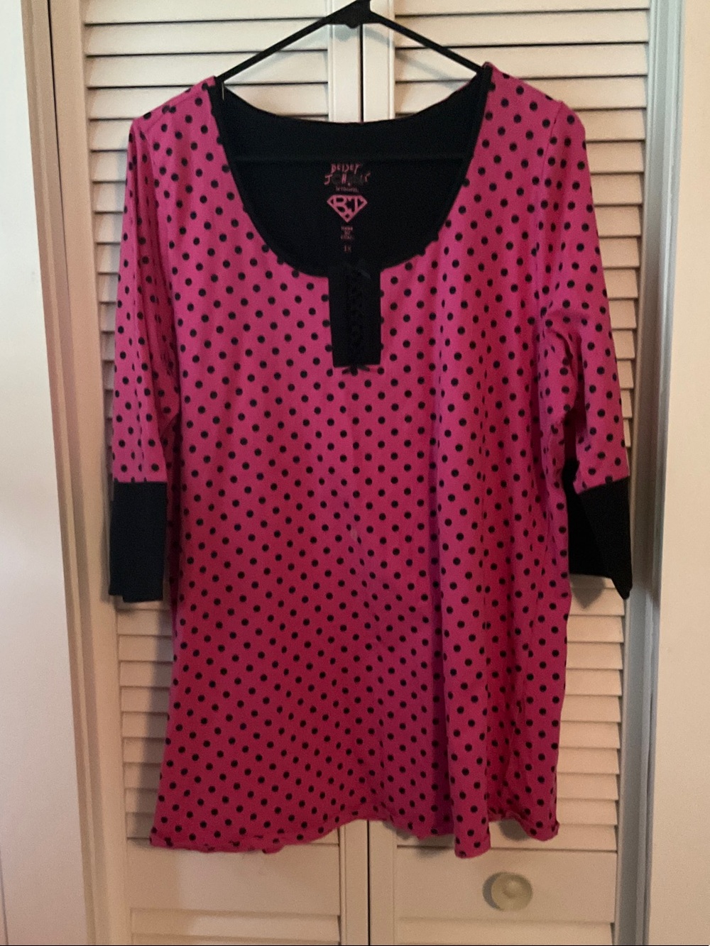 Betsey Johnson Pink and Black Polka Dot Tunic Pajama Top